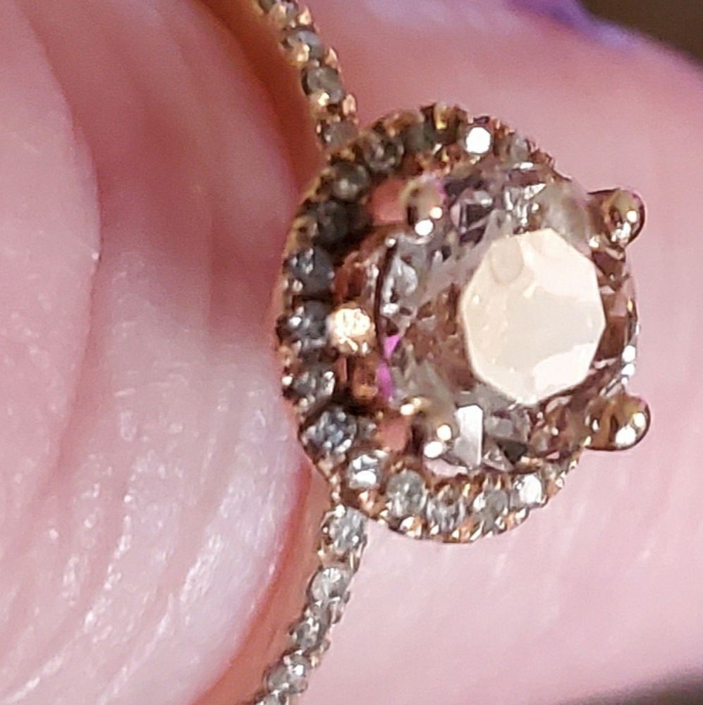 Morganite diamond 14k rose gold solid
